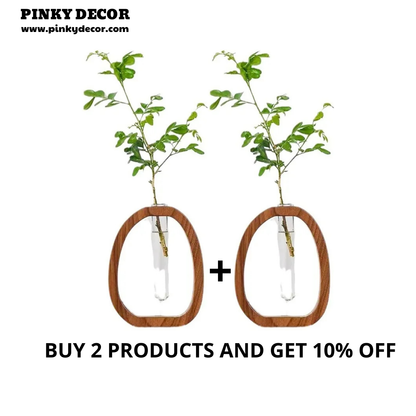 Solid Wood Flower Glass Plant