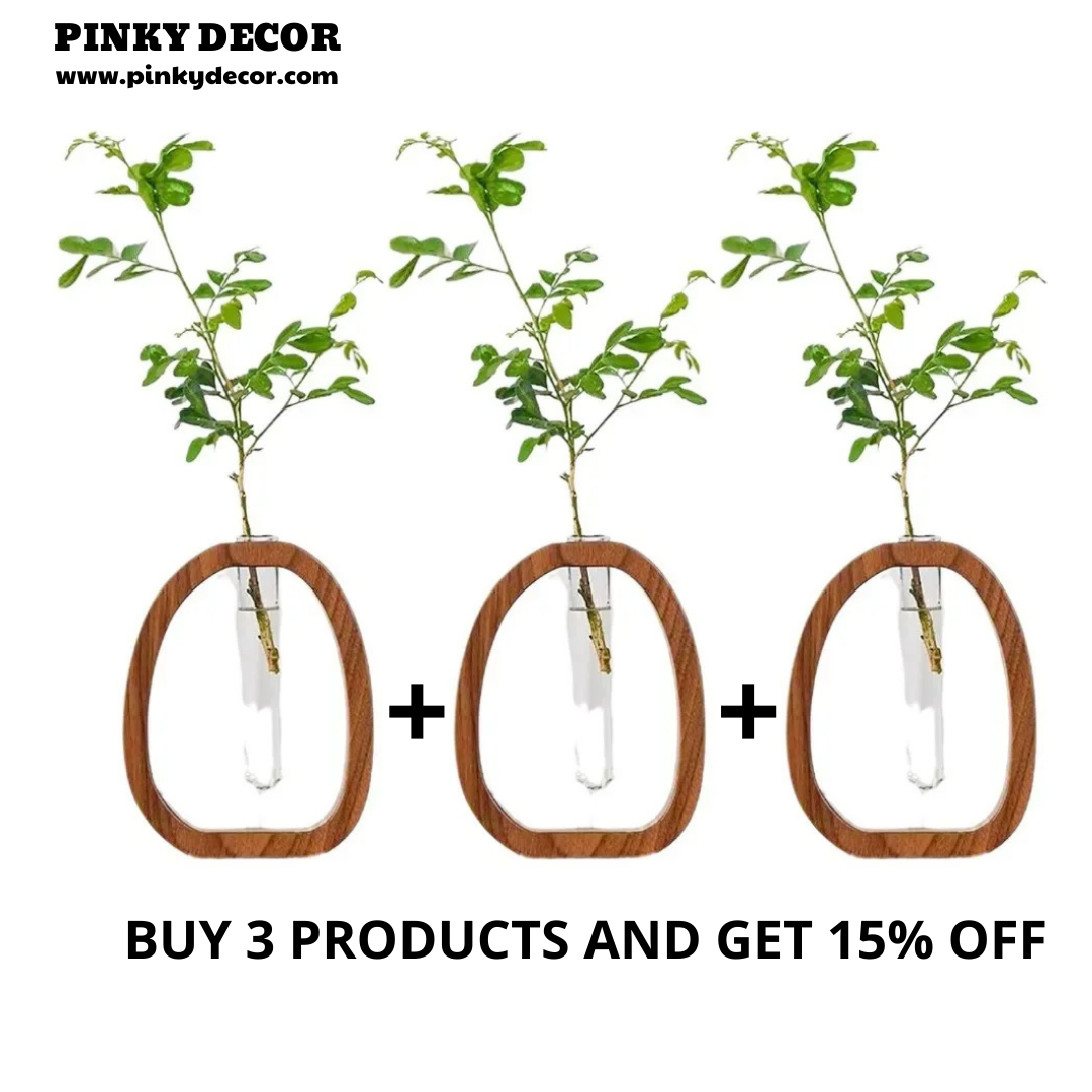 Solid Wood Flower Glass Plant