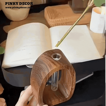 Solid Wood Flower Glass Plant