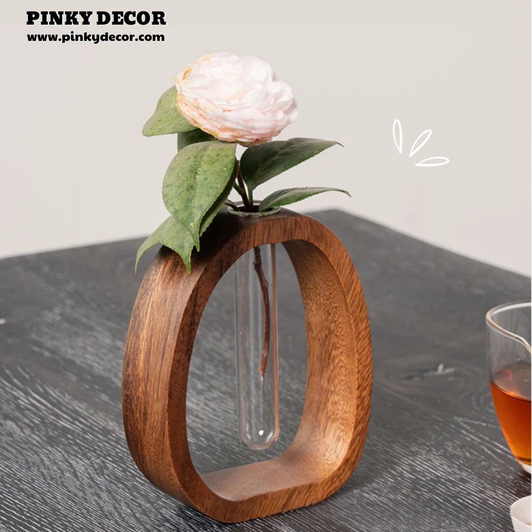 Solid Wood Flower Glass Plant