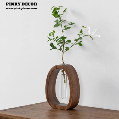 Solid Wood Flower Glass Plant