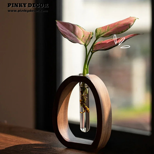 Solid Wood Flower Glass Plant