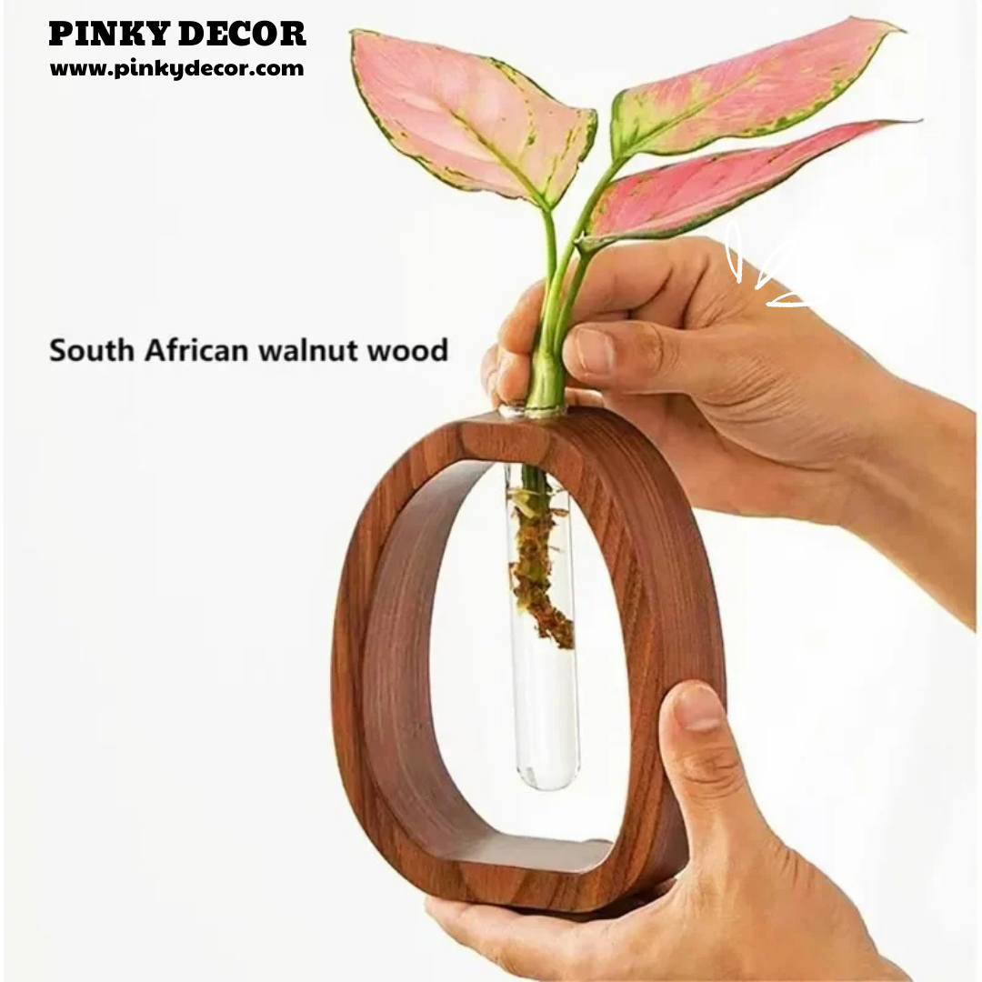 Solid Wood Flower Glass Plant