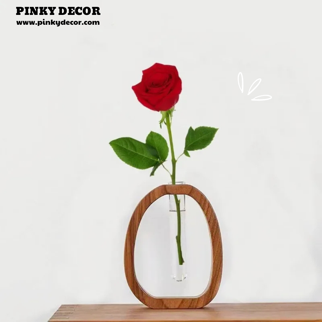 Solid Wood Flower Glass Plant