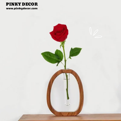 Solid Wood Flower Glass Plant
