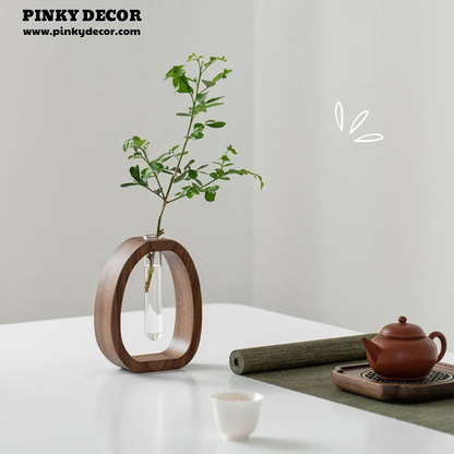 Solid Wood Flower Glass Plant