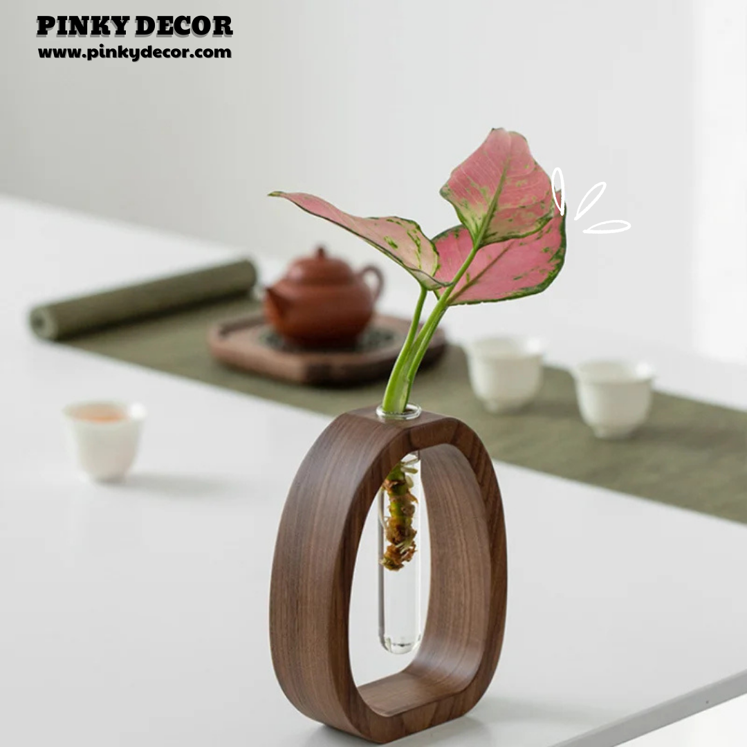 Solid Wood Flower Glass Plant