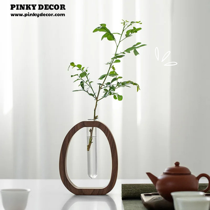 Solid Wood Flower Glass Plant